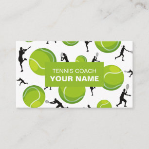Green Tennis Coach Ball & Player Pattern Sport Business Card
