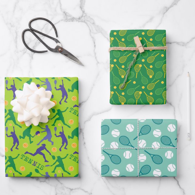 Green tennis motifs on wrapping paper sheets (Front)