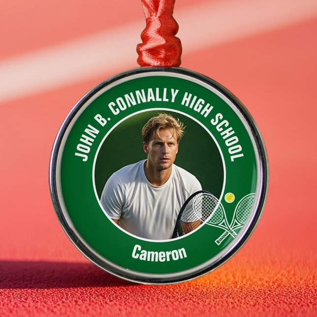 Green Tennis Player Photo High School Christmas Metal Tree Decoration (Creator Uploaded)
