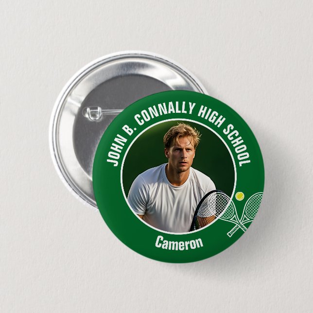 Green Tennis Player Photo High School Spirit 6 Cm Round Badge (Front & Back)