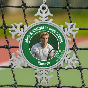 Green Tennis Player Photo High School Spirit Snowflake Pewter Christmas Ornament