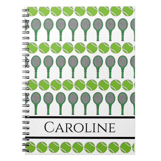 Green Tennis Rackets and Balls Sports Lover Fan Notebook (Front)