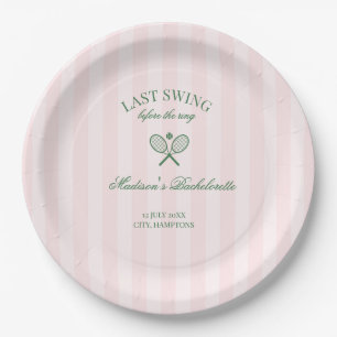 Green Tennis Rackets Pink Striped Bridal Shower Paper Plate