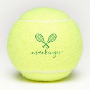 Green Tennis Racquets with Name Personalised  Balls