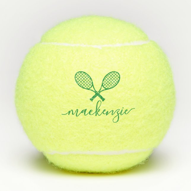 Green Tennis Racquets with Name Personalised  Tennis Balls (Front)