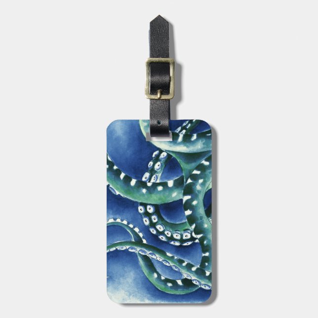 Green Tentacles deep blue sea Luggage Tag (Front Vertical)