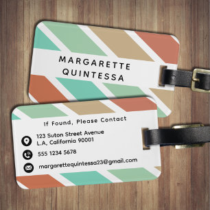 Green, Teracotta, Orange and White Stripes Pattern Luggage Tag