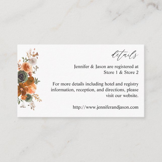Green & Terra Cotta Floral Enclosure Card (Front)