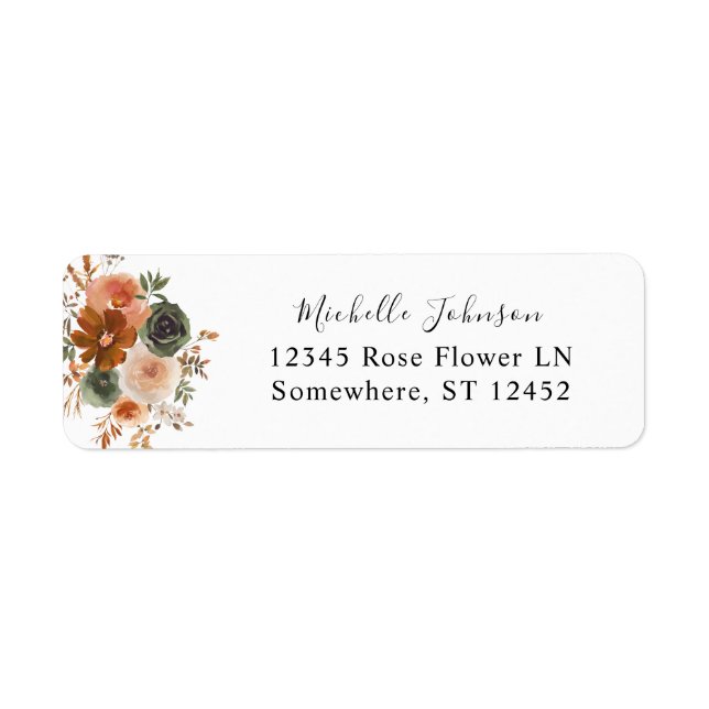 Green & Terra Cotta Floral Return Address Label (Front)
