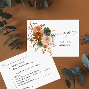Green & Terra Cotta Floral w Meal RSVP 