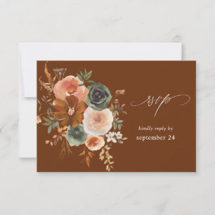Green & Terra Cotta Floral w Meal RSVP Tan Card