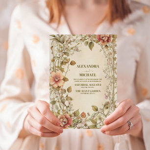 Green & Terra Cotta Floral Wedding I Invitation