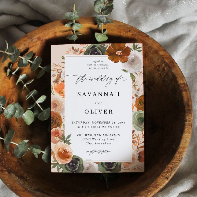 Green & Terra Cotta Floral Wedding S2 - Beige Invitation (Creator Uploaded)