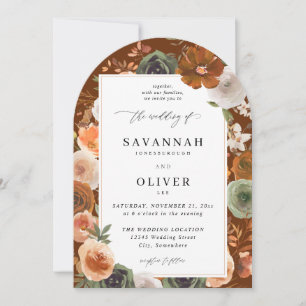 Green & Terra Cotta Floral Wedding S2 VLN- Arch TA Invitation