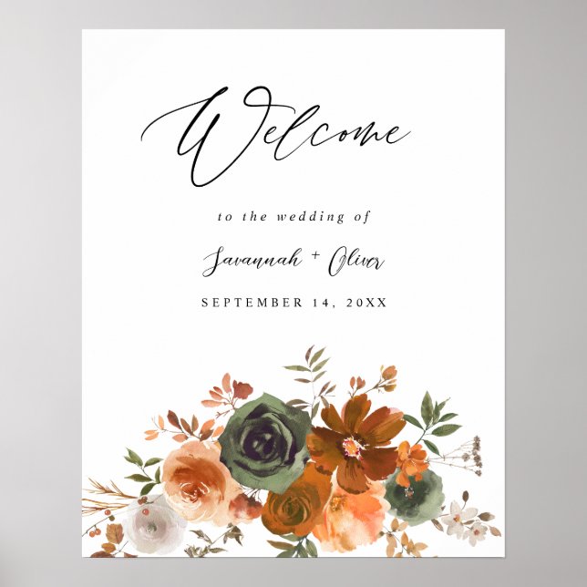 Green & Terra Cotta Floral Welcome Poster (Front)