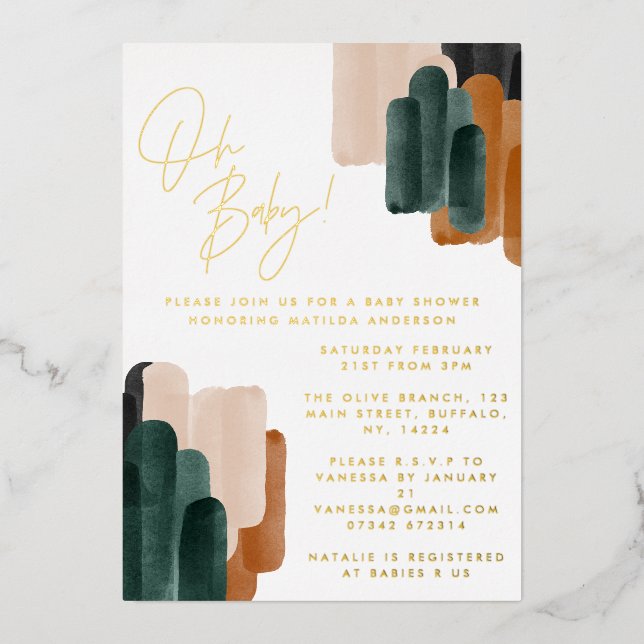 Green terracotta abstract watercolor baby shower  (Front)