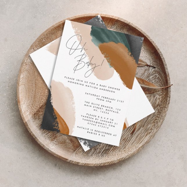 Green terracotta abstract watercolor baby shower i invitation (Creator Uploaded)