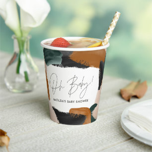 Green terracotta abstract watercolor baby shower paper cups