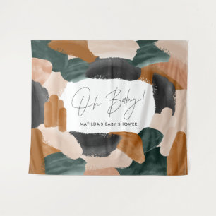 Green terracotta abstract watercolor baby shower tapestry
