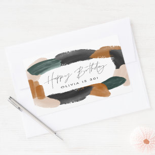 Green terracotta abstract watercolor birthday chic rectangular sticker