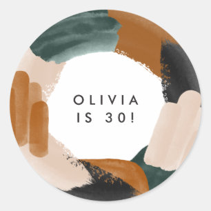 Green terracotta abstract watercolor birthday classic round sticker