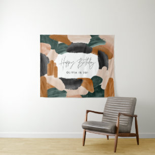 Green terracotta abstract watercolor birthday tape tapestry