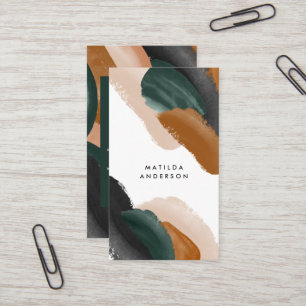 Green terracotta abstract watercolor modern unique business card