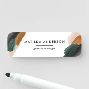 Green terracotta abstract watercolor modern unique name tag