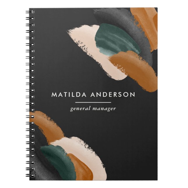 Green terracotta abstract watercolor modern unique notebook (Front)