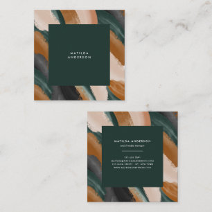 Green terracotta abstract watercolor modern unique square business card