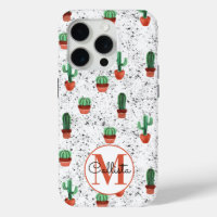 Green Terracotta Cactus Pots Splatter Monogram