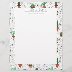 Green Terracotta Cactus Pots Splatter Pattern Custom Letterhead