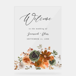 Green & TerraCotta Floral Wedding Welcome Acrylic Sign