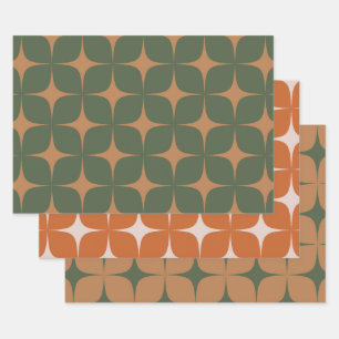 Green Terracotta Mid Century Modern Elegant Boho Wrapping Paper Sheet