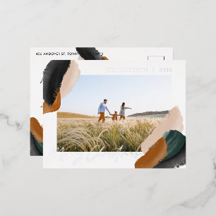 Green terracotta modern minimal watercolor photo h foil holiday postcard