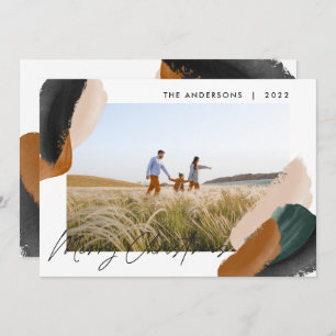 Green terracotta modern minimal watercolor photo holiday card