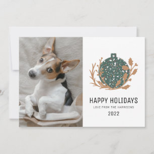 Green Terrazzo Bauble Happy Holiday Dog Photo 2021 Card