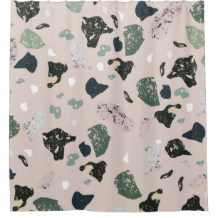 Green Terrazzo Pattern Shower Curtain
