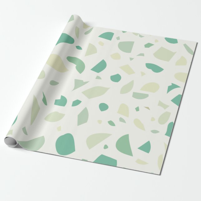 Green terrazzo pattern wrapping paper (Unrolled)