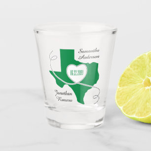 Green Texas Curling Ribbon Wedding Date Shot Glass