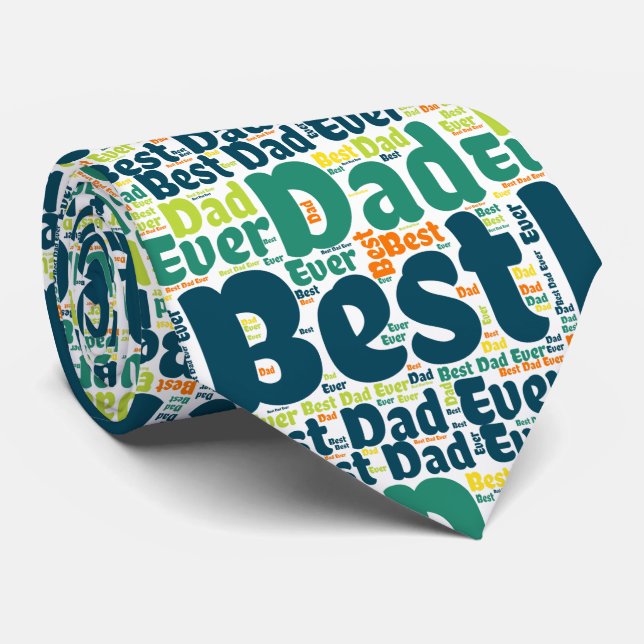 Green Text Best Dad Ever  Tie (Rolled)