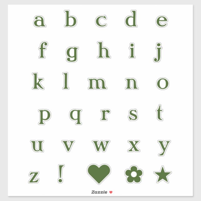Green Text Letters | Monogram Alphabet Stickers (Sheet)
