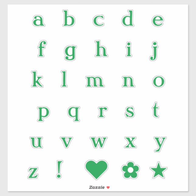 Green Text Letters | Monogram Alphabet Stickers (Sheet)