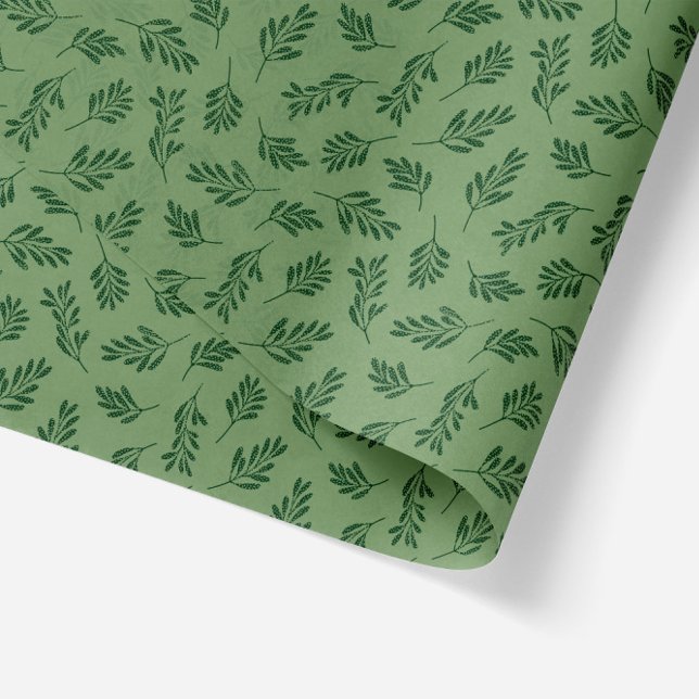 Green Textured Botanical Leaves Tissue Paper (textured leaves in monochrome green - transparent tissue paper)