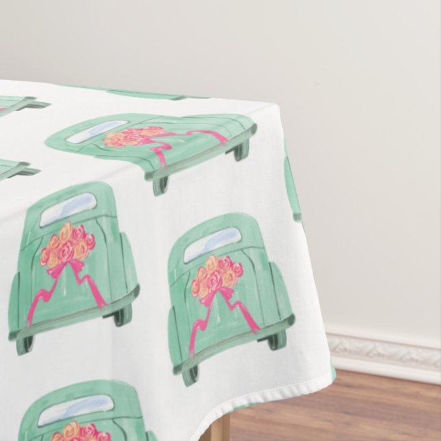 Green Textured Hand-drawn Bridal Car Tablecloth (In Situ)