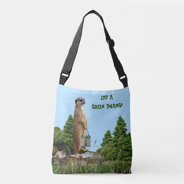  'Green Thang' Meerkat & Dragonfly (Back Image)    Crossbody Bag (Front)