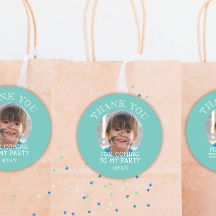 Green Thank you Birthday Boy Photo Classic Round Sticker