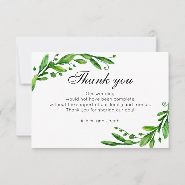 Green thank you. Botanical summer wedding note Thank You Card (Front)
