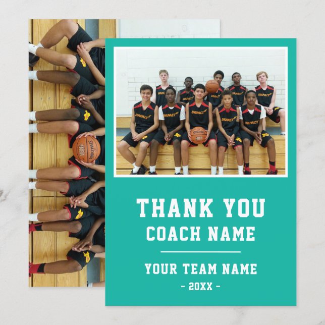 Green Thank you Coach Card Team Name Photo (Front/Back)