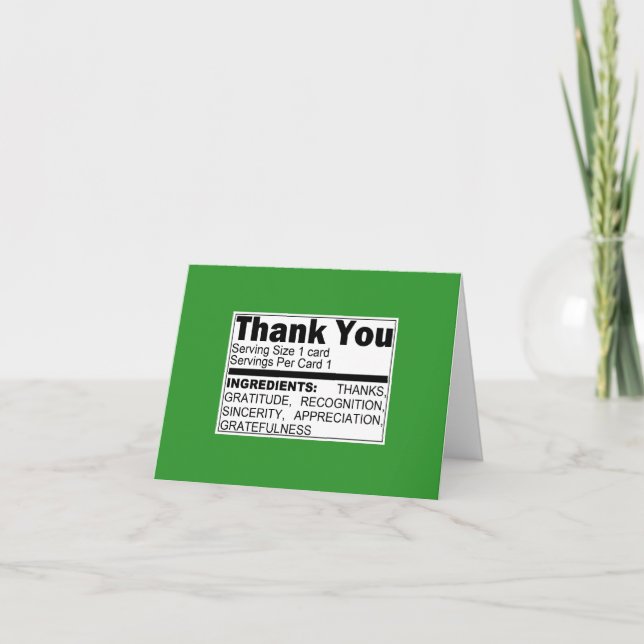 Green Thank You Ingredients Card (Front)